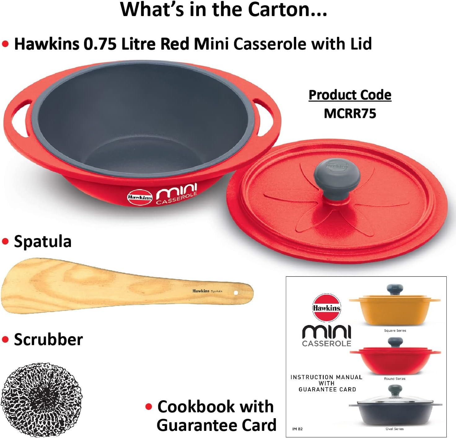 image:imageHAWKINS 075 Litre Mini Casserole with Lid Round Series DieCast pan for Cooking Reheating Serving and Storing Red MCRR75