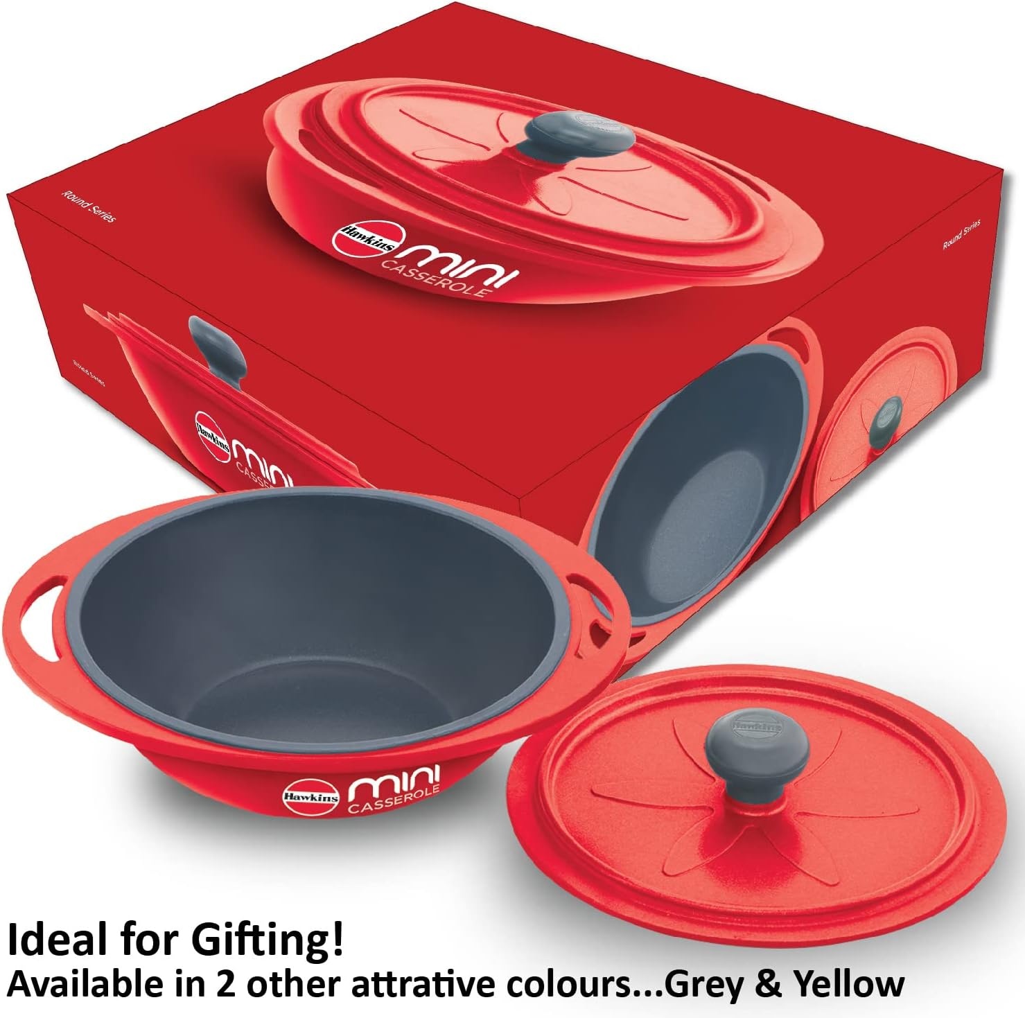 image:imageHAWKINS 075 Litre Mini Casserole with Lid Round Series DieCast pan for Cooking Reheating Serving and Storing Red MCRR75