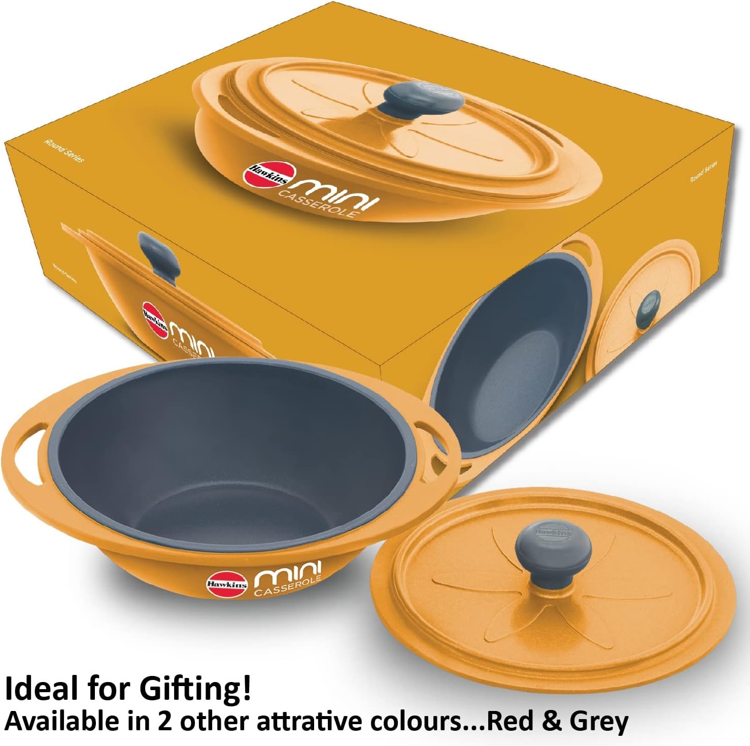 image:imageHAWKINS 075 Litre Mini Casserole with Lid Round Series DieCast pan for Cooking Reheating Serving and Storing Yellow MCRY75