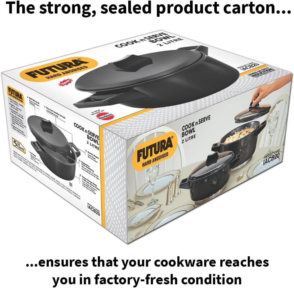 image:imageHAWKINS Futura 2 Litre Cook n Serve Bowl Hard Anodised Saucepan and Lid Sauce Pan for Cooking Black Bowl for Serving Black IACB20