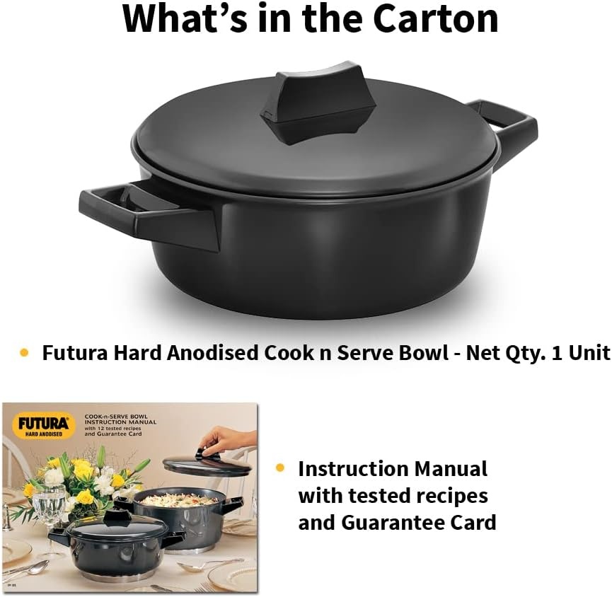 image:imageHAWKINS Futura 2 Litre Cook n Serve Bowl Hard Anodised Saucepan and Lid Sauce Pan for Cooking Black Bowl for Serving Black IACB20