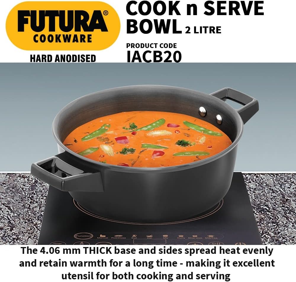 image:imageHAWKINS Futura 2 Litre Cook n Serve Bowl Hard Anodised Saucepan and Lid Sauce Pan for Cooking Black Bowl for Serving Black IACB20