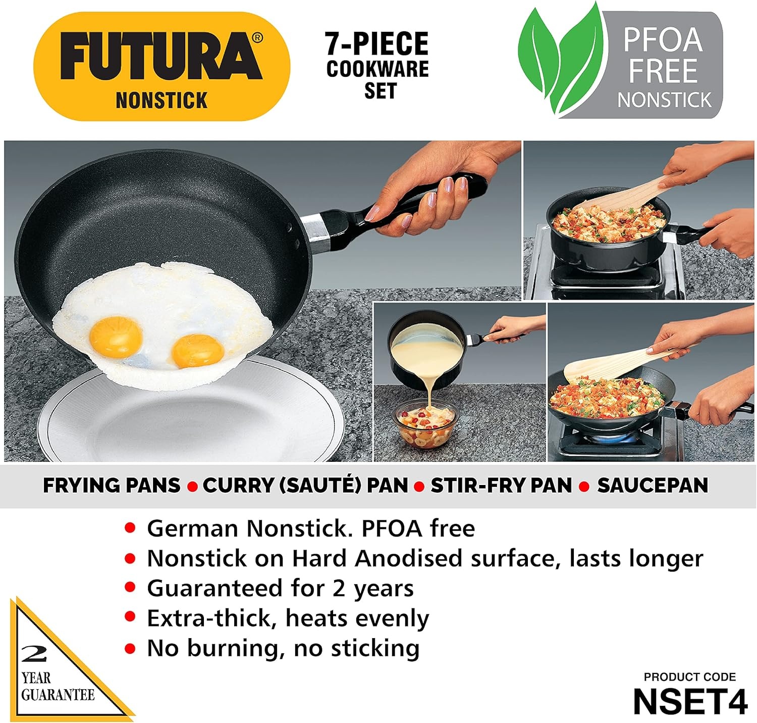 image:imageHAWKINS Futura NonStick Cookware 7 Pieces Set QS5 2 LTR 3 LTR 325 LTR Black NSET4