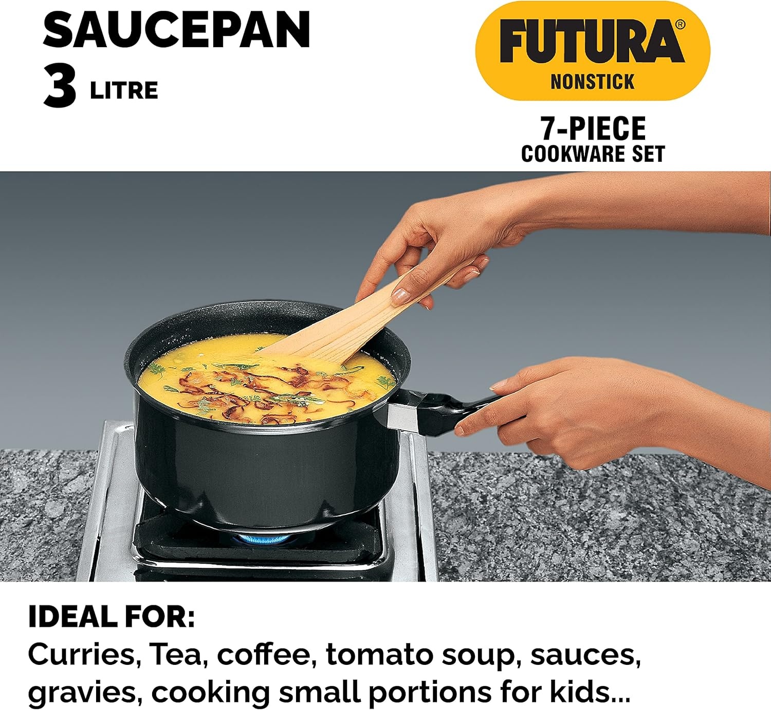 image:imageHAWKINS Futura NonStick Cookware 7 Pieces Set QS5 2 LTR 3 LTR 325 LTR Black NSET4