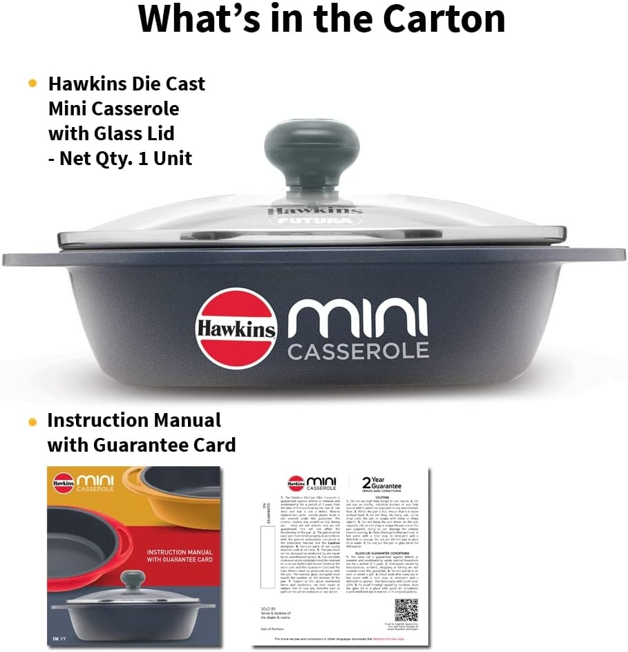 image:imageHawkins 075 Litre Mini Casserole with Glass Lid Oval Shaped DieCast pan for Cooking Reheating Serving and Storing Grey DCG75G