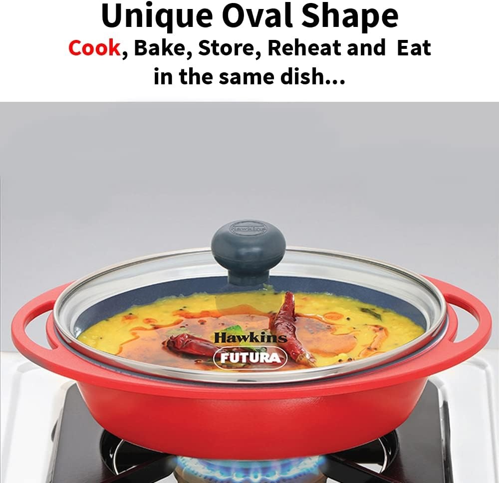 image:imageHawkins 075 Litre Mini Casserole with Glass Lid Oval Shaped DieCast pan for Cooking Reheating Serving and Storing Grey DCG75G