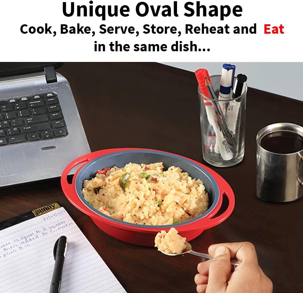 image:imageHawkins 075 Litre Mini Casserole with Glass Lid Oval Shaped DieCast pan for Cooking Reheating Serving and Storing Red DCR75G