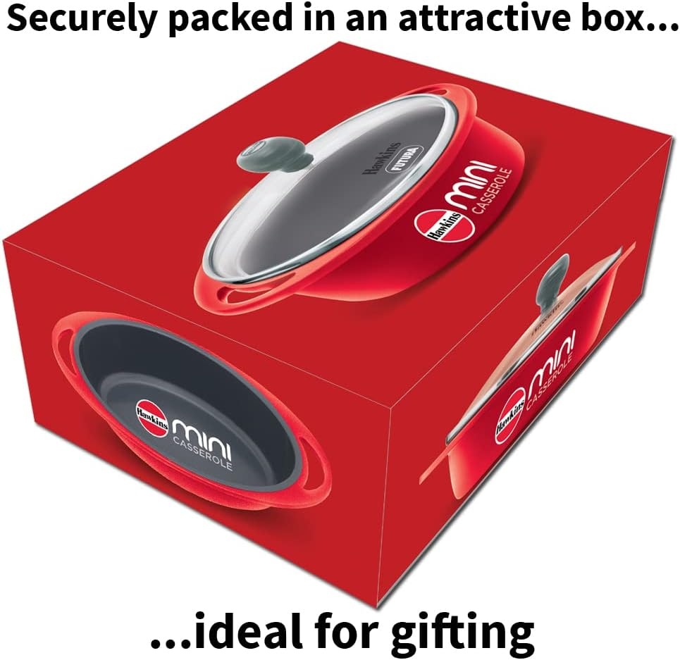 image:imageHawkins 075 Litre Mini Casserole with Glass Lid Oval Shaped DieCast pan for Cooking Reheating Serving and Storing Red DCR75G