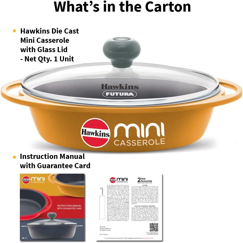 image:imageHawkins 075 Litre Mini Casserole with Glass Lid Oval Shaped DieCast pan for Cooking Reheating Serving and Storing Yellow DCY75G