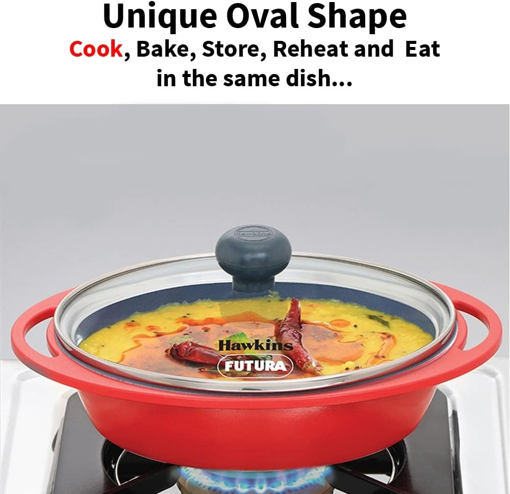 image:imageHawkins 075 Litre Mini Casserole with Glass Lid Oval Shaped DieCast pan for Cooking Reheating Serving and Storing Yellow DCY75G