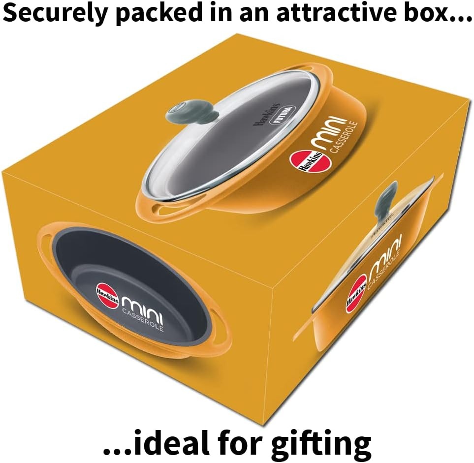 image:imageHawkins 075 Litre Mini Casserole with Glass Lid Oval Shaped DieCast pan for Cooking Reheating Serving and Storing Yellow DCY75G