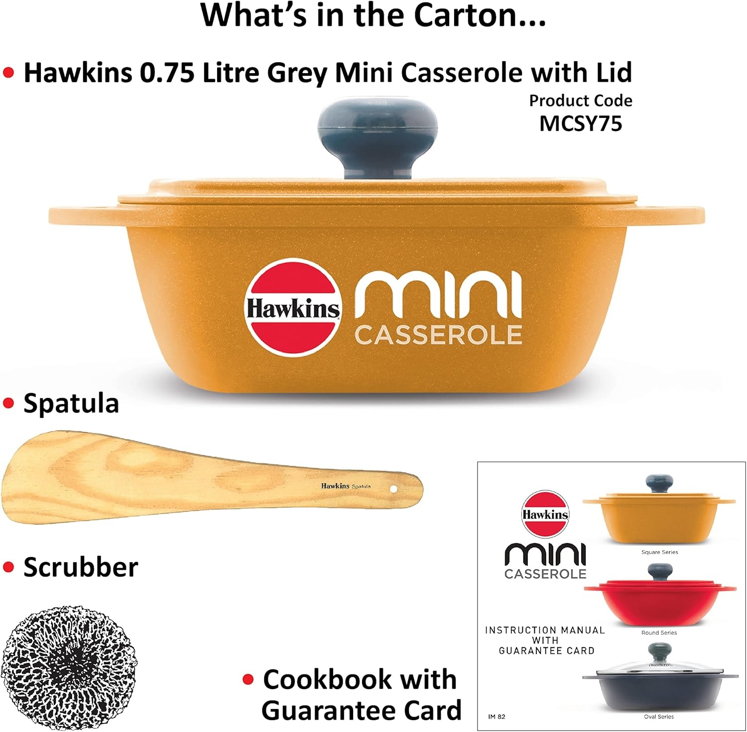 image:imageHawkins 075 Litre Mini Casserole with Lid Square Series DieCast pan for Cooking Reheating Serving and Storing Yellow MCSY75