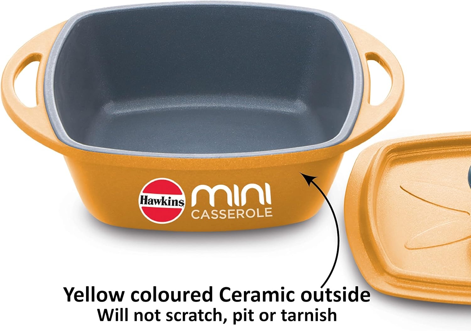 image:imageHawkins 075 Litre Mini Casserole with Lid Square Series DieCast pan for Cooking Reheating Serving and Storing Yellow MCSY75