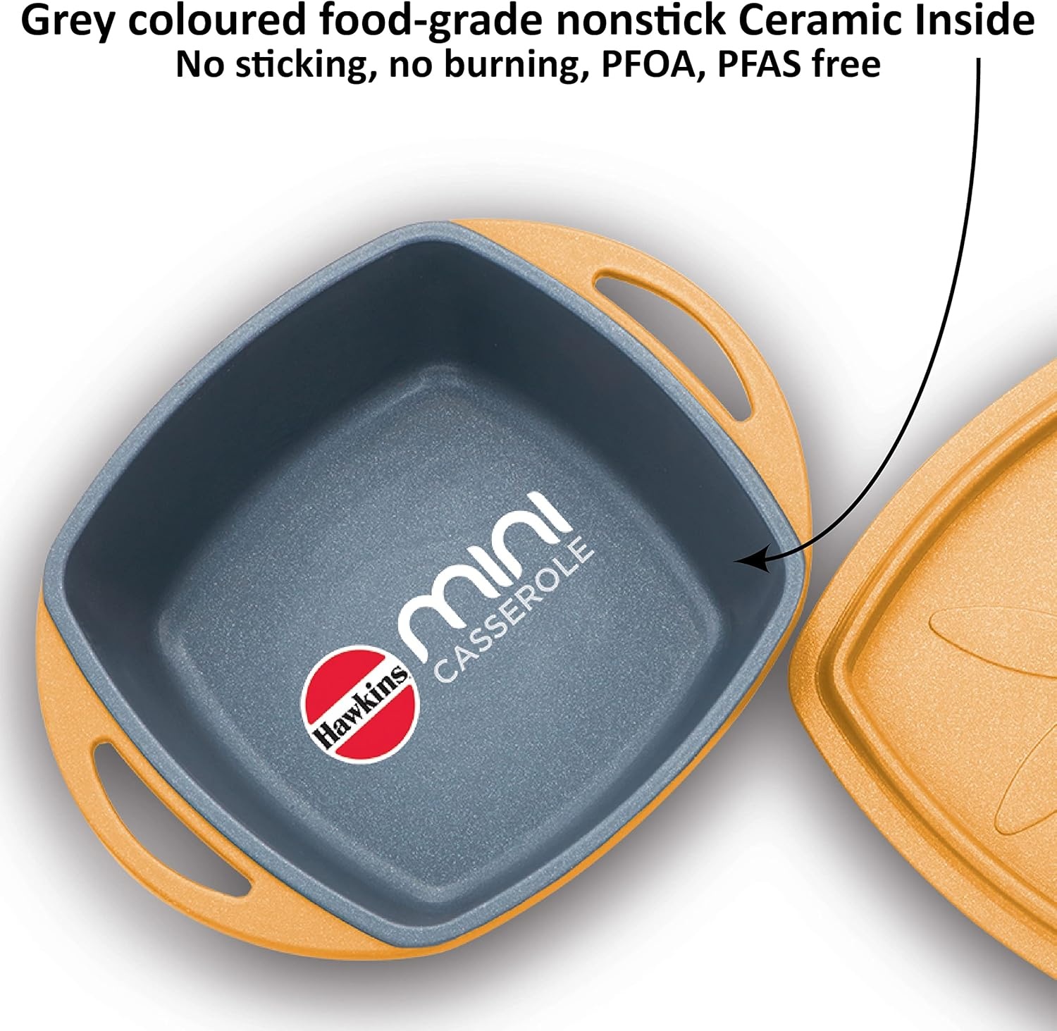 image:imageHawkins 075 Litre Mini Casserole with Lid Square Series DieCast pan for Cooking Reheating Serving and Storing Yellow MCSY75