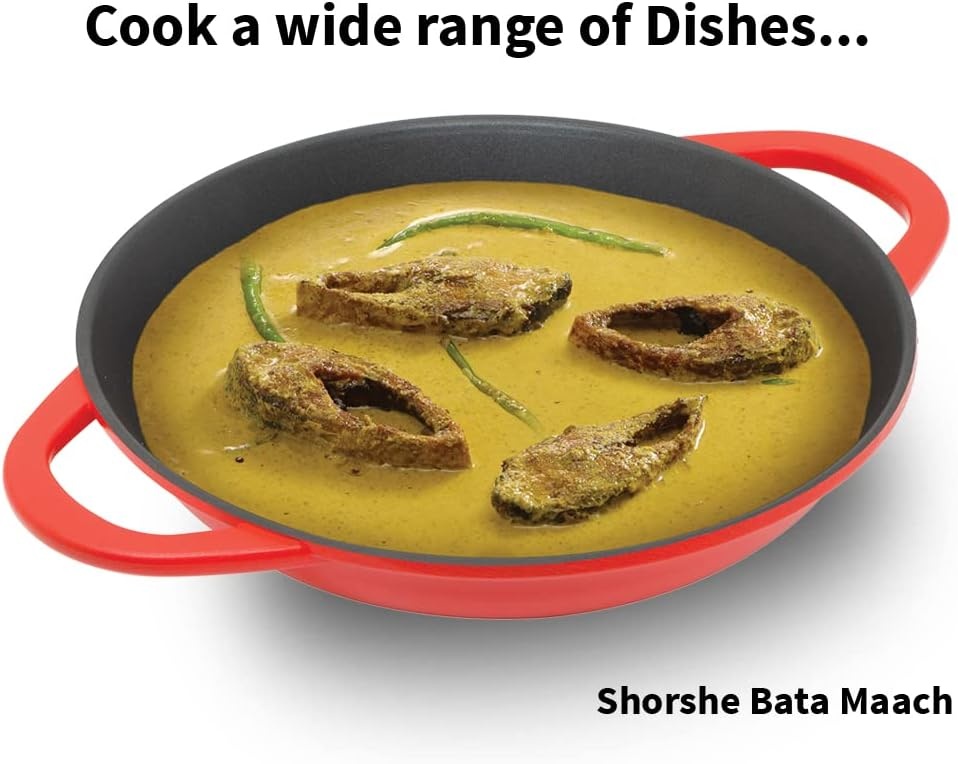 image:imageHawkins 3 Litre Shallow Kadhai Die Cast Non Stick Frying Pan with Glass Lid Ceramic Coated Pan Induction Shallow Frying Pan Frying Pan Red IDCSK3G