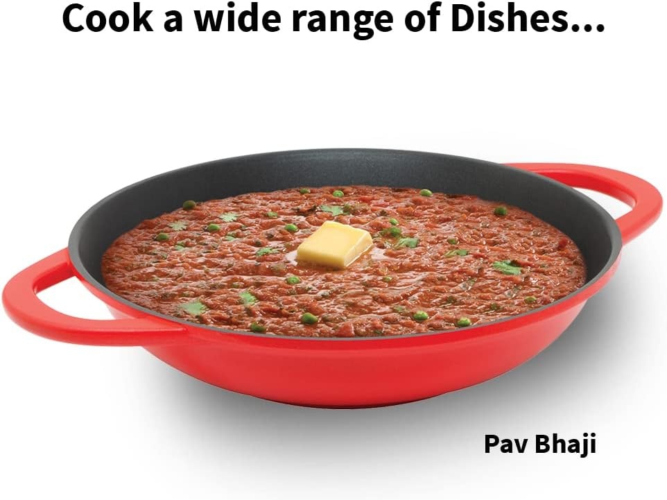image:imageHawkins 3 Litre Shallow Kadhai Die Cast Non Stick Frying Pan with Glass Lid Ceramic Coated Pan Induction Shallow Frying Pan Frying Pan Red IDCSK3G