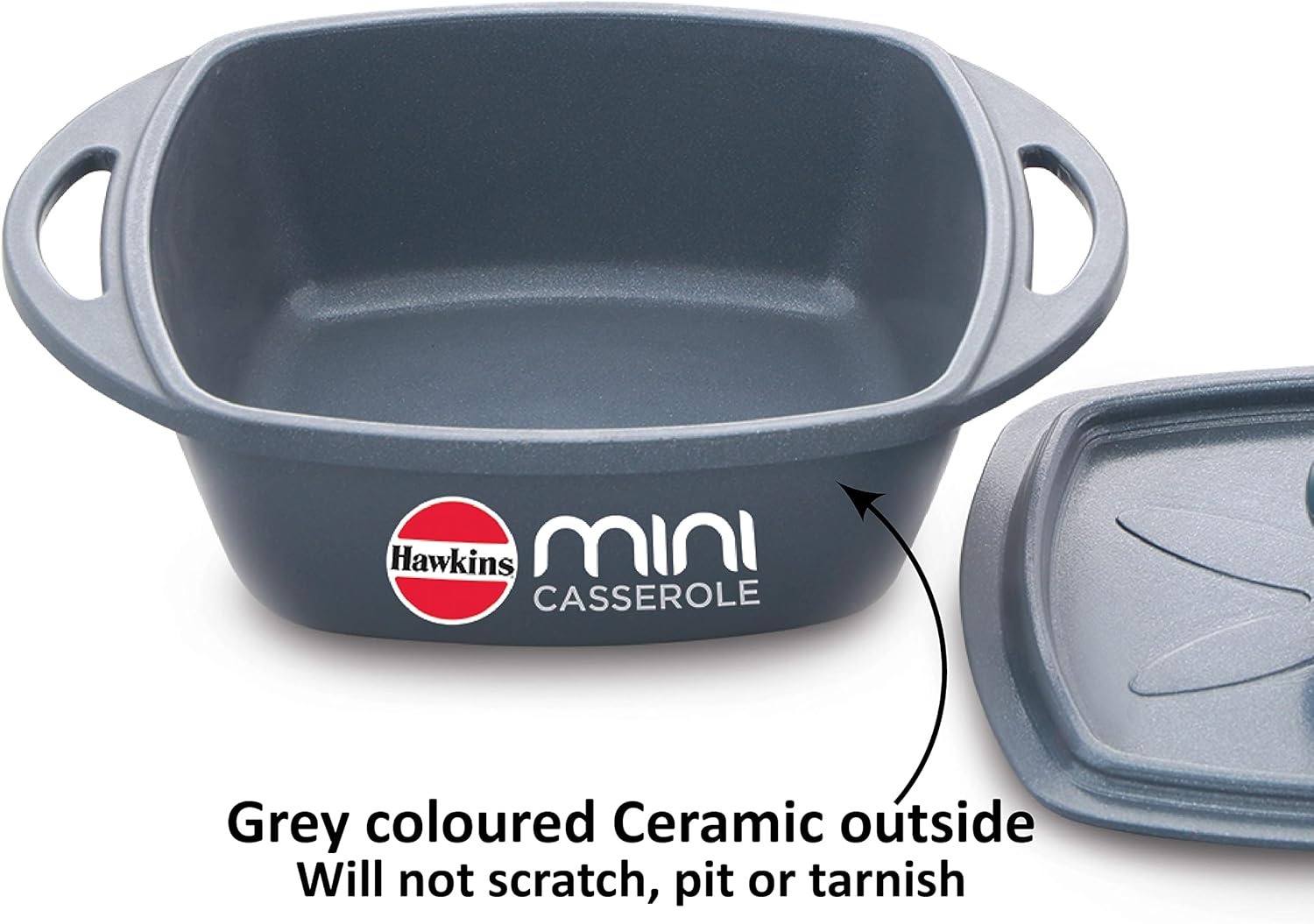 image:imageHawkins Aluminium 075 liter Mini Casserole With Lid Square Series DieCast Pan For Cooking Reheating Serving And Storing Grey Mcsg75