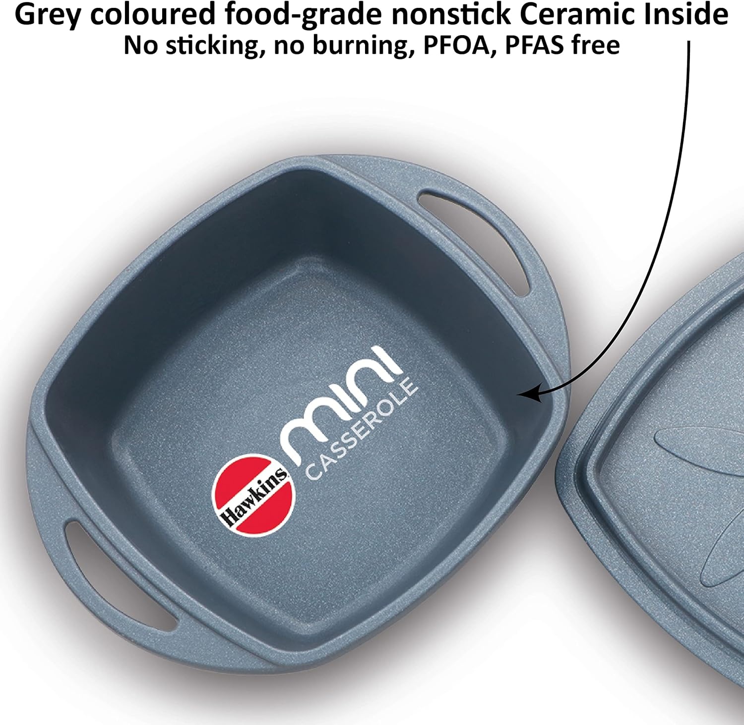 image:imageHawkins Aluminium 075 liter Mini Casserole With Lid Square Series DieCast Pan For Cooking Reheating Serving And Storing Grey Mcsg75
