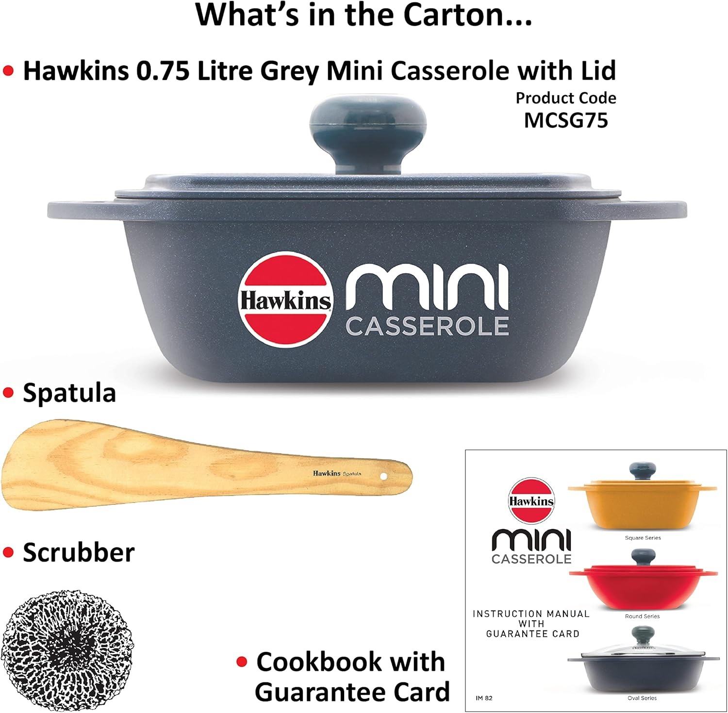 image:imageHawkins Aluminium 075 liter Mini Casserole With Lid Square Series DieCast Pan For Cooking Reheating Serving And Storing Grey Mcsg75