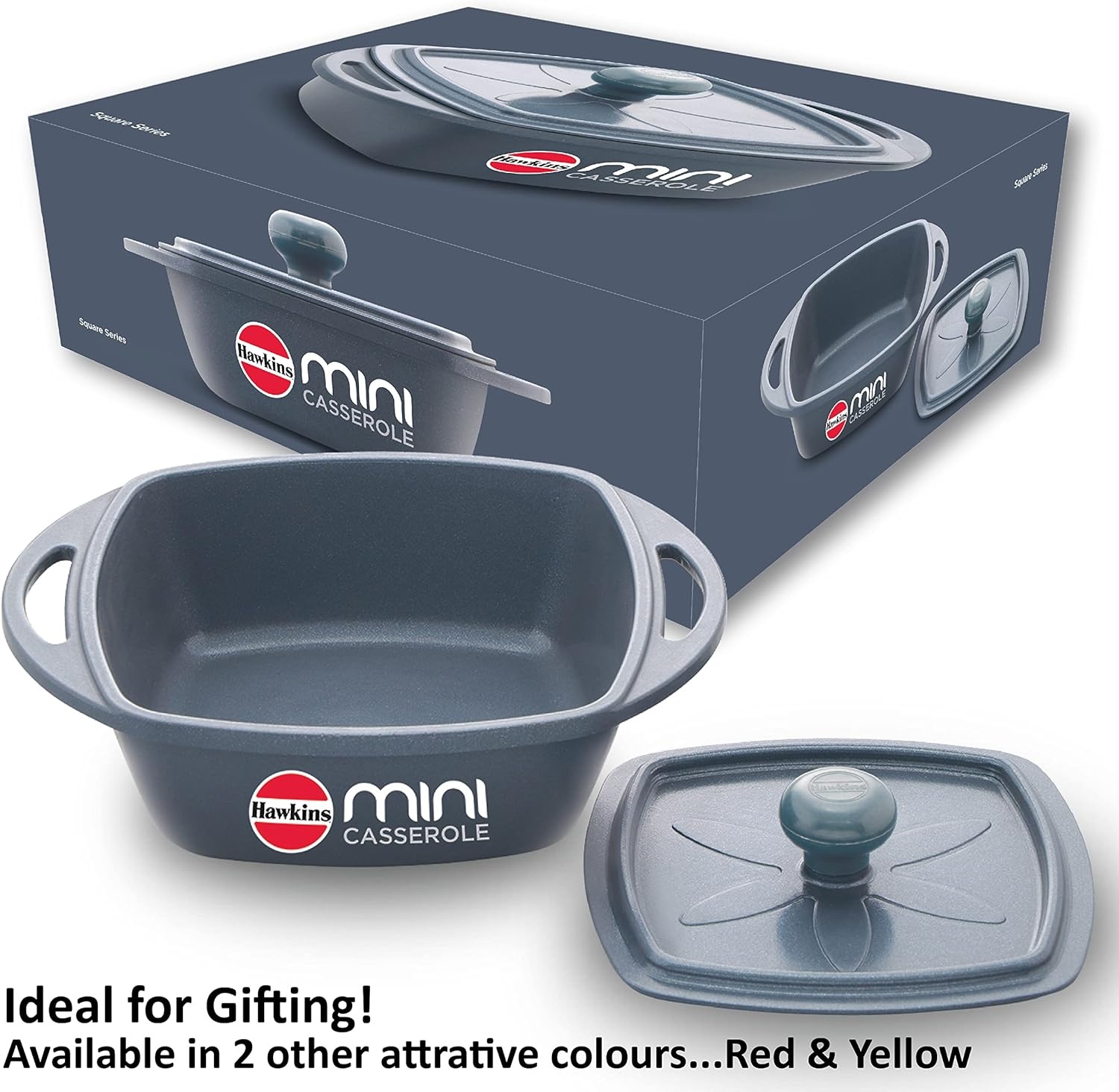 image:imageHawkins Aluminium 075 liter Mini Casserole With Lid Square Series DieCast Pan For Cooking Reheating Serving And Storing Grey Mcsg75