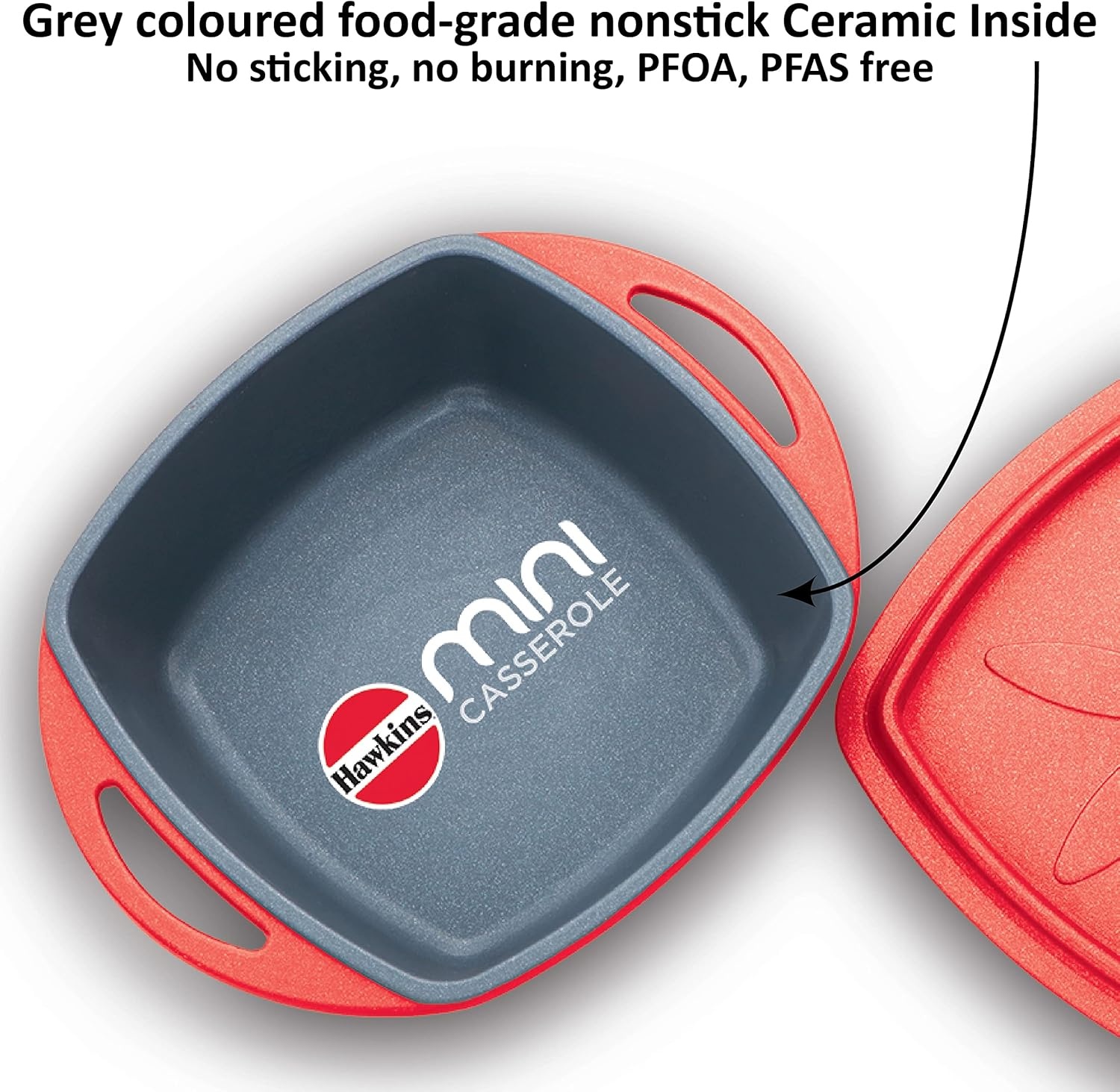 image:imageHawkins Aluminium 075 liter Mini Casserole With Lid Square Series DieCast Pan For Cooking Reheating Serving And Storing Red Mcsr75