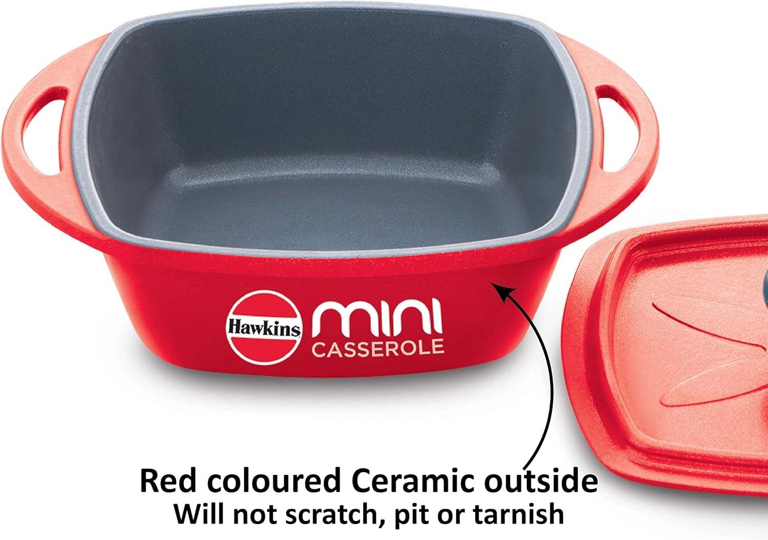 image:imageHawkins Aluminium 075 liter Mini Casserole With Lid Square Series DieCast Pan For Cooking Reheating Serving And Storing Red Mcsr75