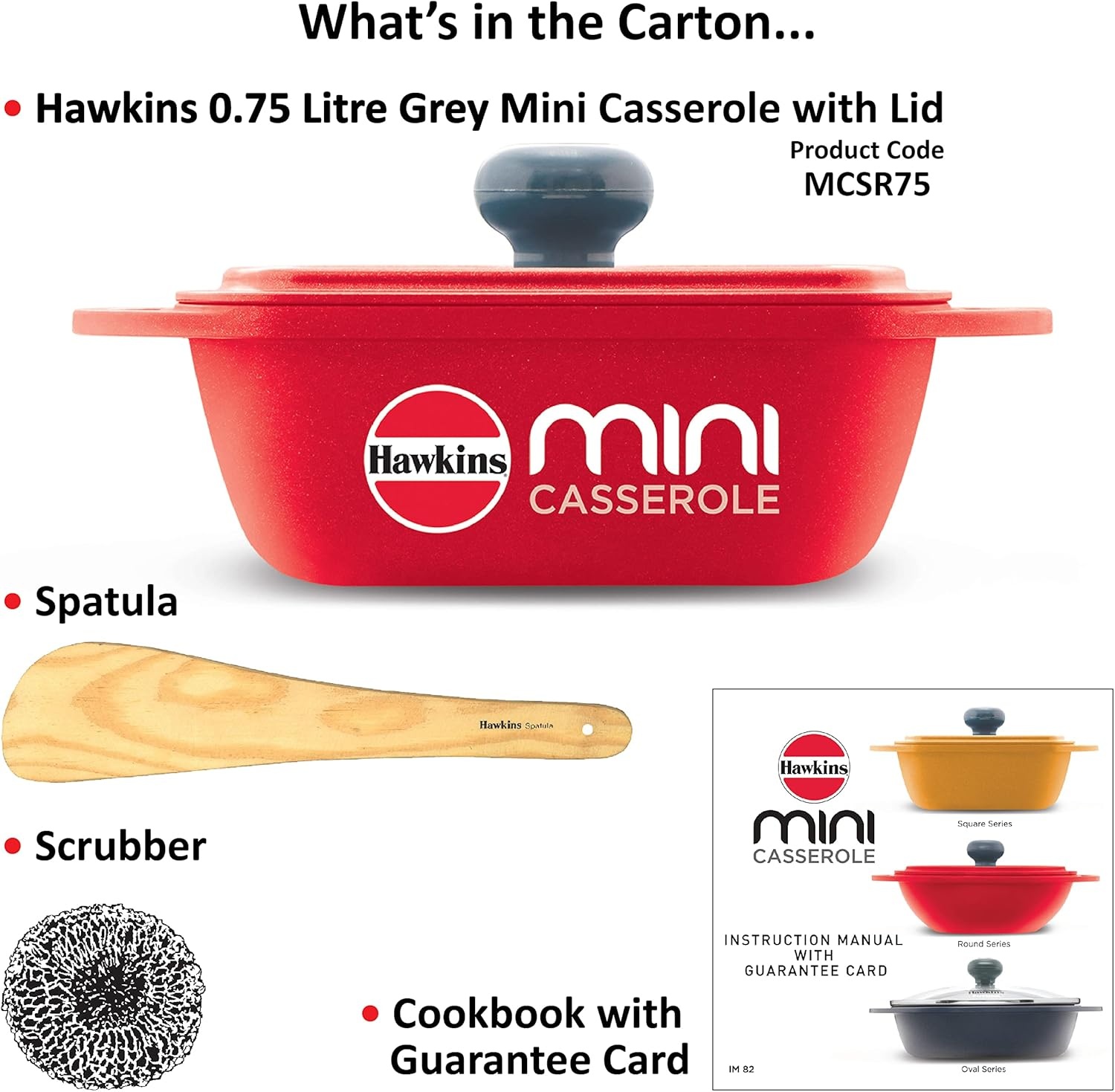 image:imageHawkins Aluminium 075 liter Mini Casserole With Lid Square Series DieCast Pan For Cooking Reheating Serving And Storing Red Mcsr75