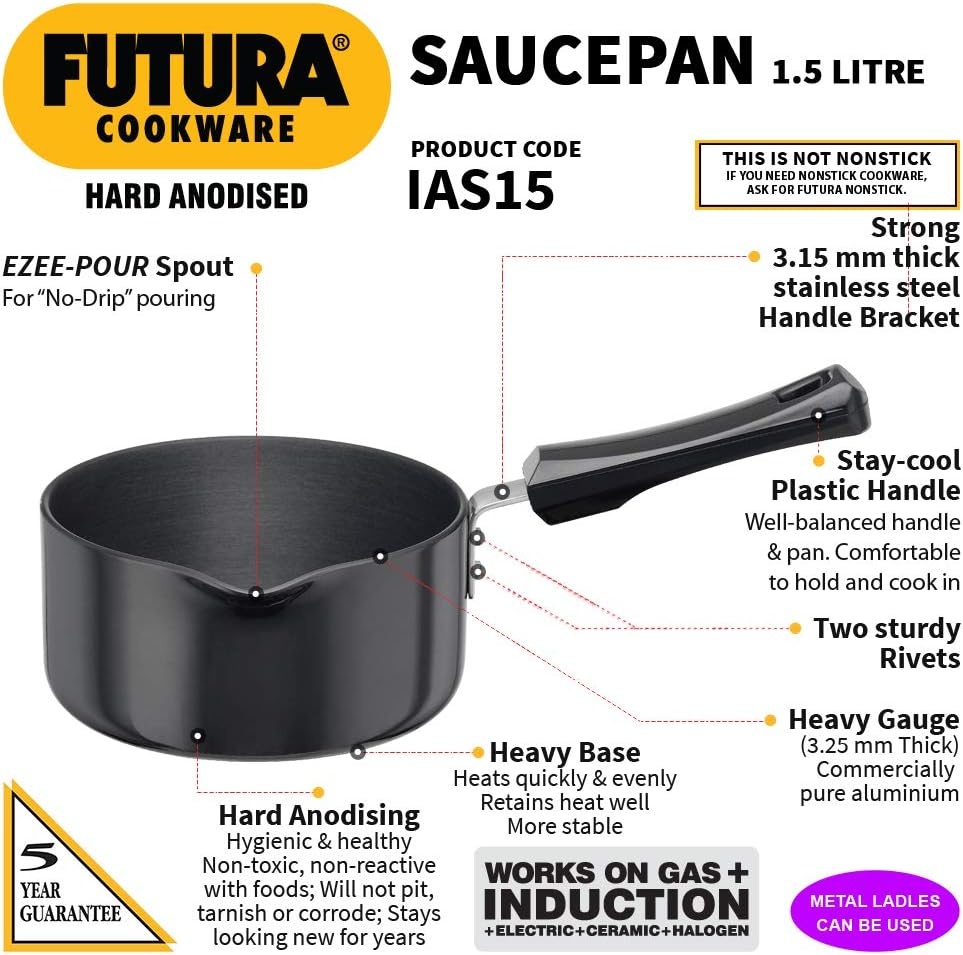 image:imageHawkins Futura 15 Litre Saucepan Hard Anodised Sauce Pan Induction Saucepan Small Sauce Pan Black IAS15