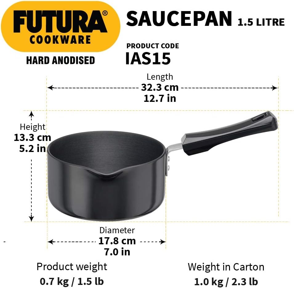 image:imageHawkins Futura 15 Litre Saucepan Hard Anodised Sauce Pan Induction Saucepan Small Sauce Pan Black IAS15