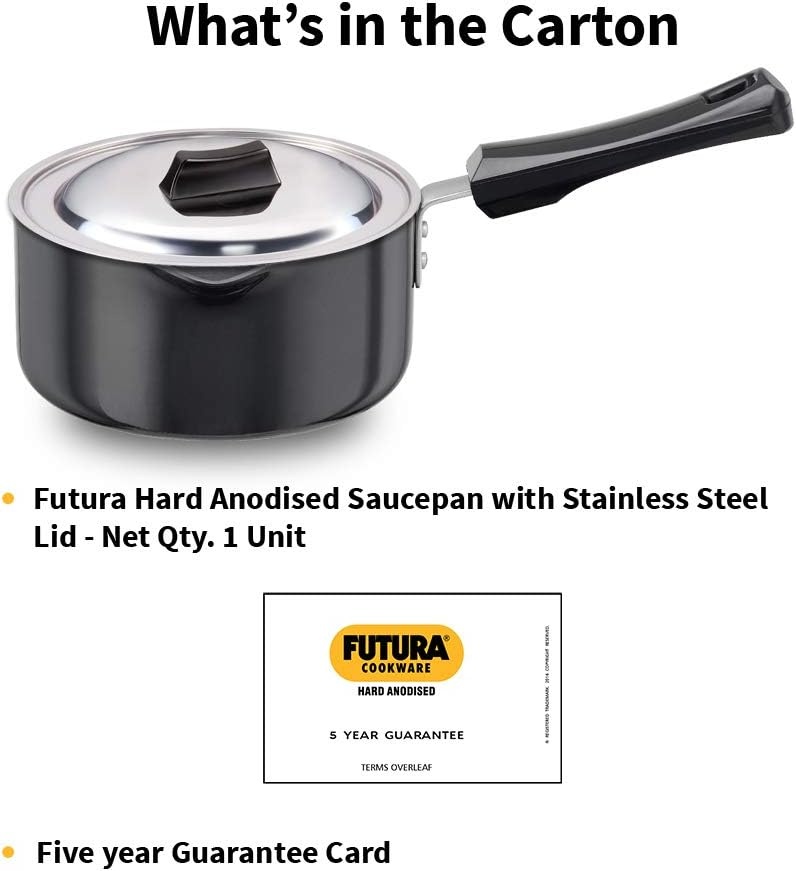 image:imageHawkins Futura 15 Litre Saucepan Hard Anodised Sauce Pan with Stainless Steel Lid Induction Saucepan Small Sauce Pan Black IAS15S