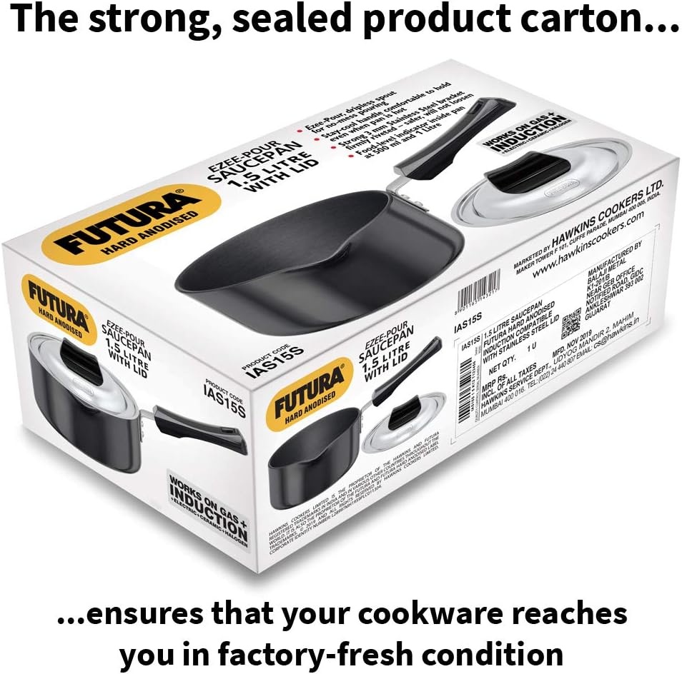 image:imageHawkins Futura 15 Litre Saucepan Hard Anodised Sauce Pan with Stainless Steel Lid Induction Saucepan Small Sauce Pan Black IAS15S