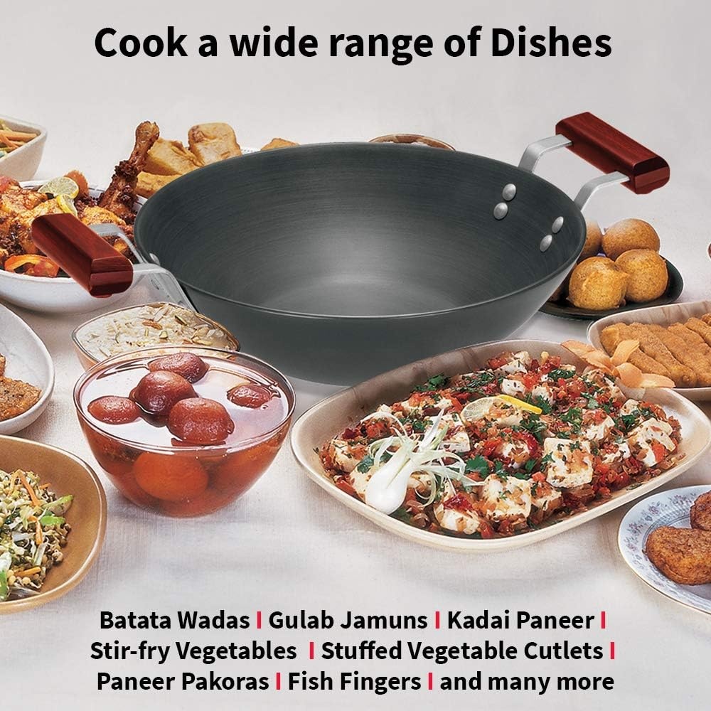 image:imageHawkins Futura 25 Litre Deep Fry Pan Hard Anodised Kadai with Stainless Steel Lid Flat Bottom Kadhai Black AD25S