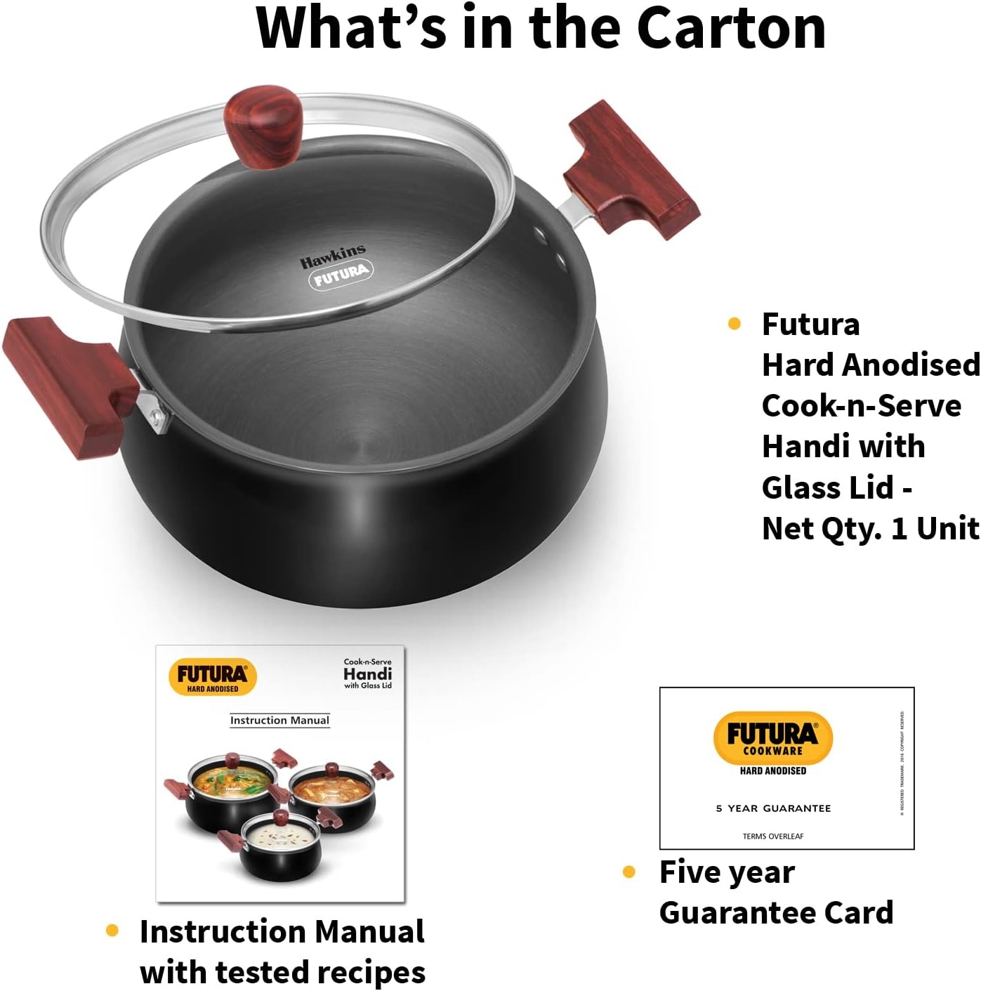 image:imageHawkins Futura 3 Litre Cook N Serve Handi Hard Anodised Biryani Handi with Glass Lid Induction Saucepan Sauce Pan Black Iach30GPolished 3 Liter