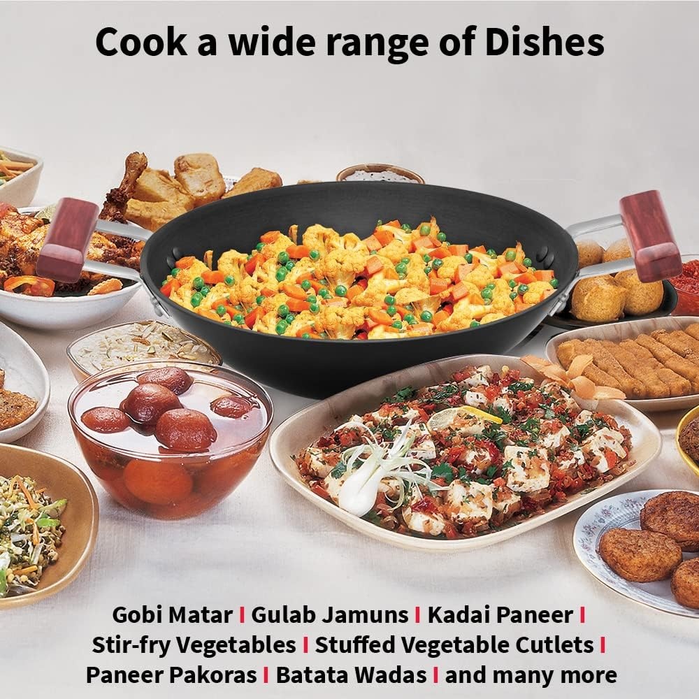 image:imageHawkins Futura 3 Litre Deep Fry Pan Hard Anodised Kadai with Glass Lid Flat Bottom Kadhai Black AD30G