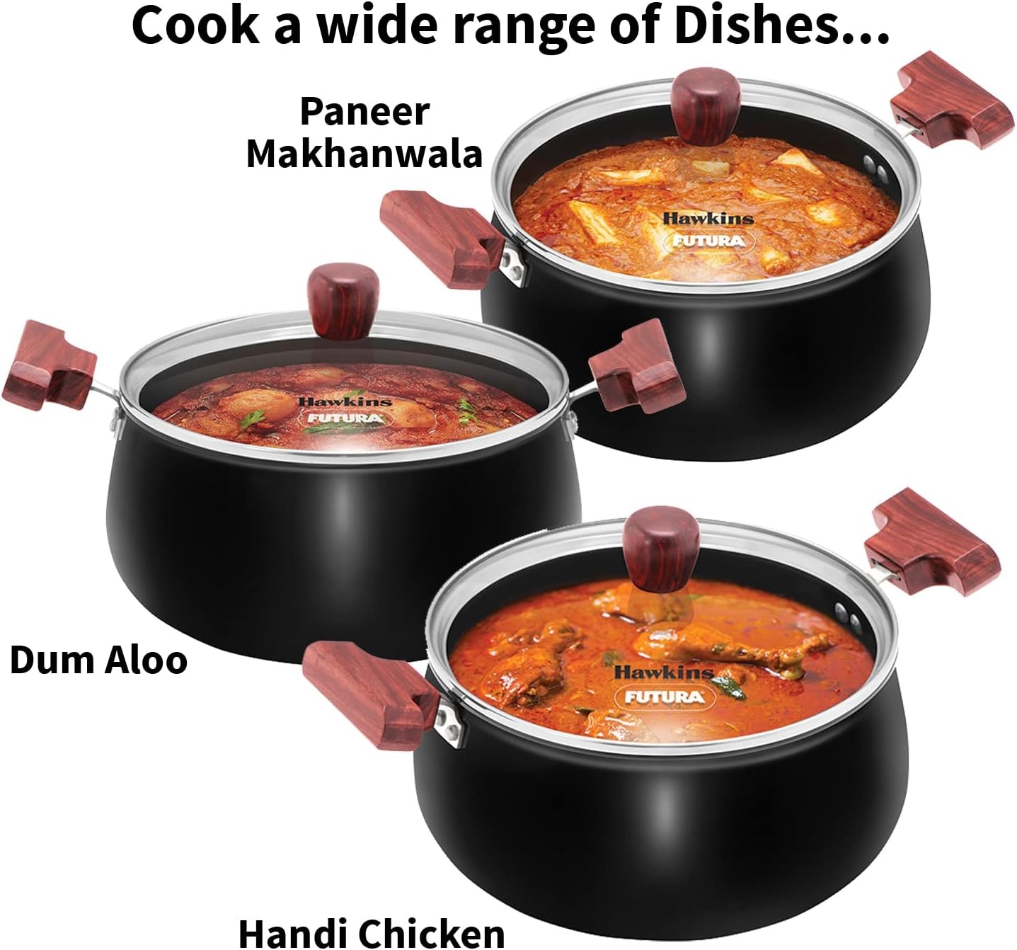 image:imageHawkins Futura 4 Litre NonStick Cook in Serve Handi Hard Anodised Biryani Handi with Glass Lid Induction Saucepan Sauce Pan Black Iach40G