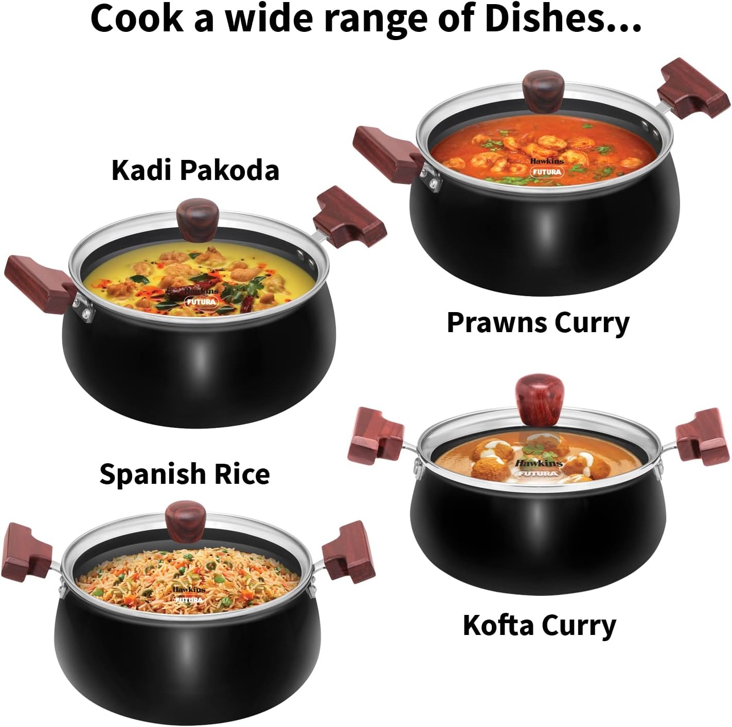 image:imageHawkins Futura 4 Litre NonStick Cook in Serve Handi Hard Anodised Biryani Handi with Glass Lid Induction Saucepan Sauce Pan Black Iach40G