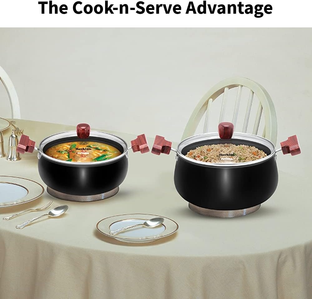 image:imageHawkins Futura 5 Litre Cook n Serve Handi Hard Anodised Biryani Handi with Glass Lid Saucepan Sauce Pan Black ACH50G Polished
