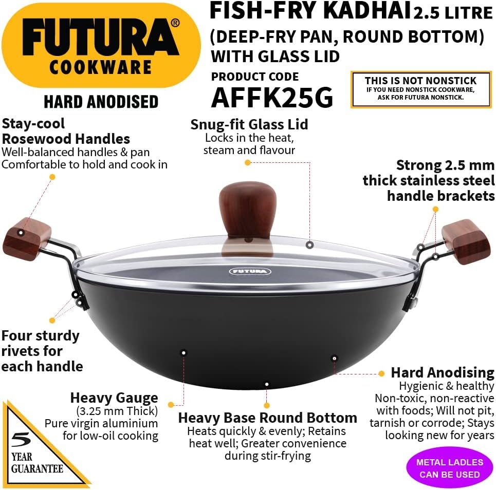 image:imageHawkins Futura Fish Fry Kadhai with Glass lid 25 ltr