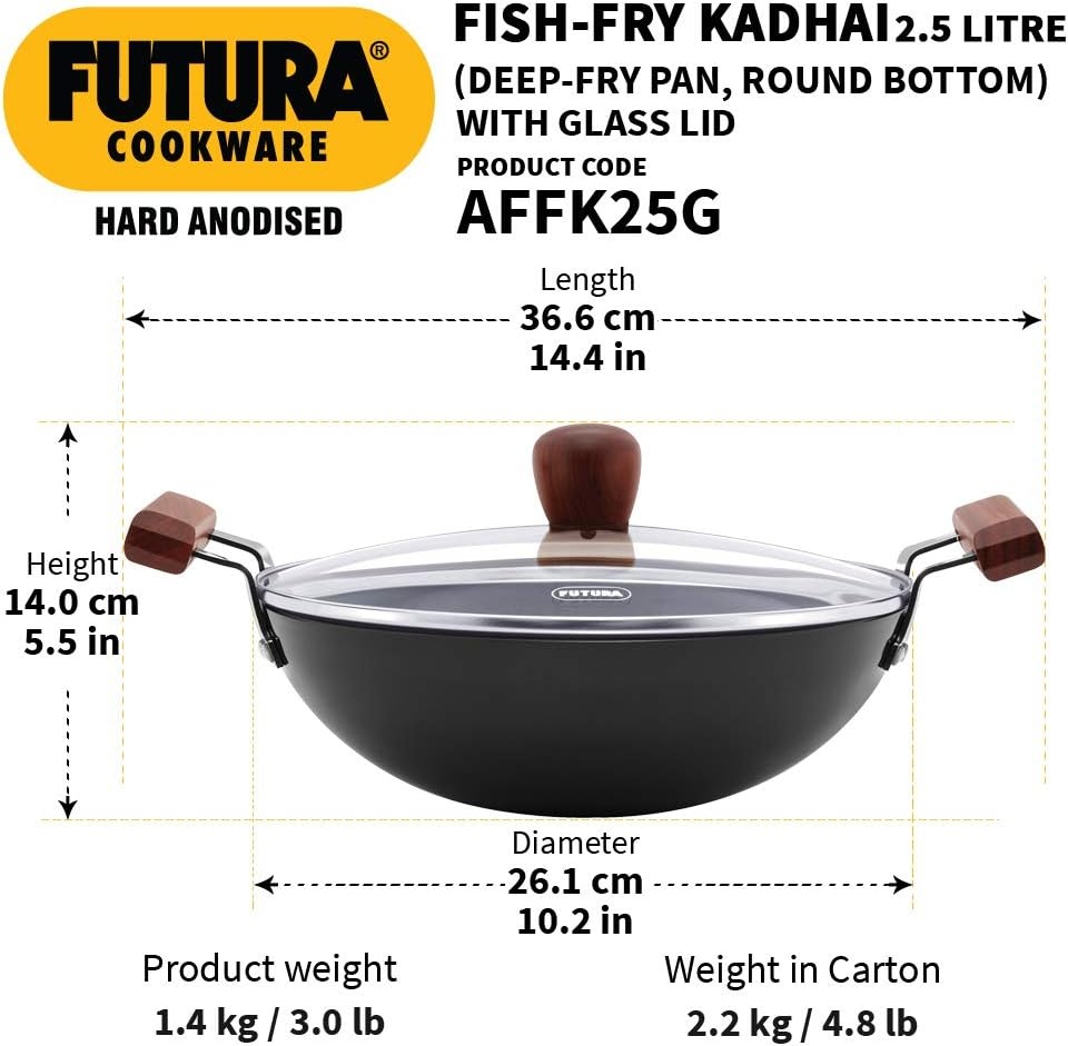 image:imageHawkins Futura Fish Fry Kadhai with Glass lid 25 ltr