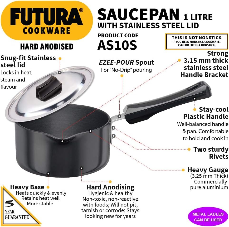 image:imageHawkins HA EzeePour Aluminium Saucepan With Lid 1 ltr Black