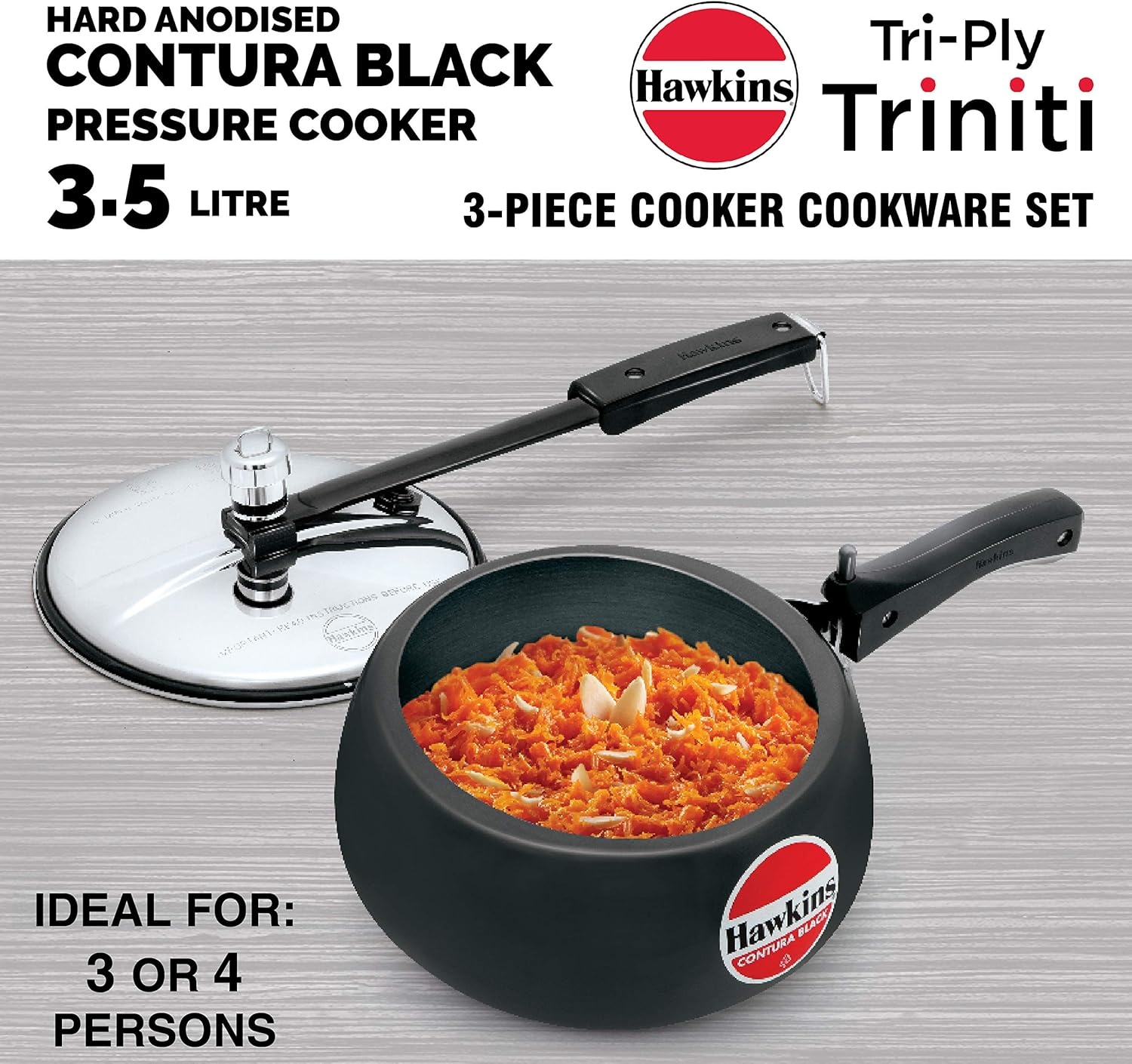 image:imageHawkins Triniti Kitchen Set Tava DeepFry Pan Inner Lid Pressure Cooker Black PCWSET1 Hard Anodised Aluminium