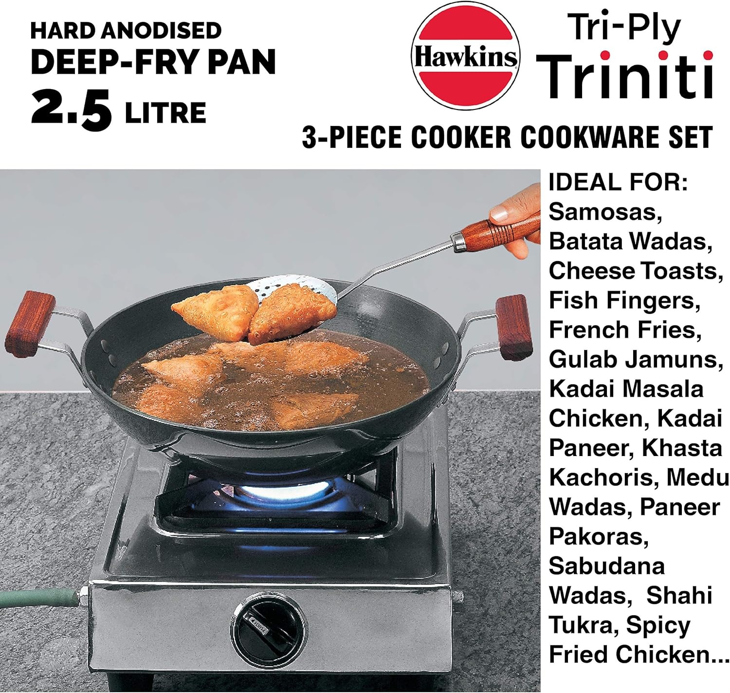 image:imageHawkins Triniti Kitchen Set Tava DeepFry Pan Inner Lid Pressure Cooker Black PCWSET1 Hard Anodised Aluminium