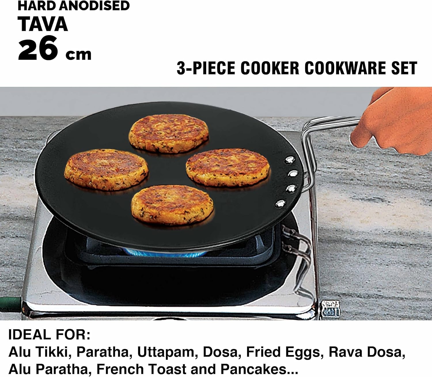 image:imageHawkins Triniti Kitchen Set Tava DeepFry Pan Inner Lid Pressure Cooker Black PCWSET1 Hard Anodised Aluminium