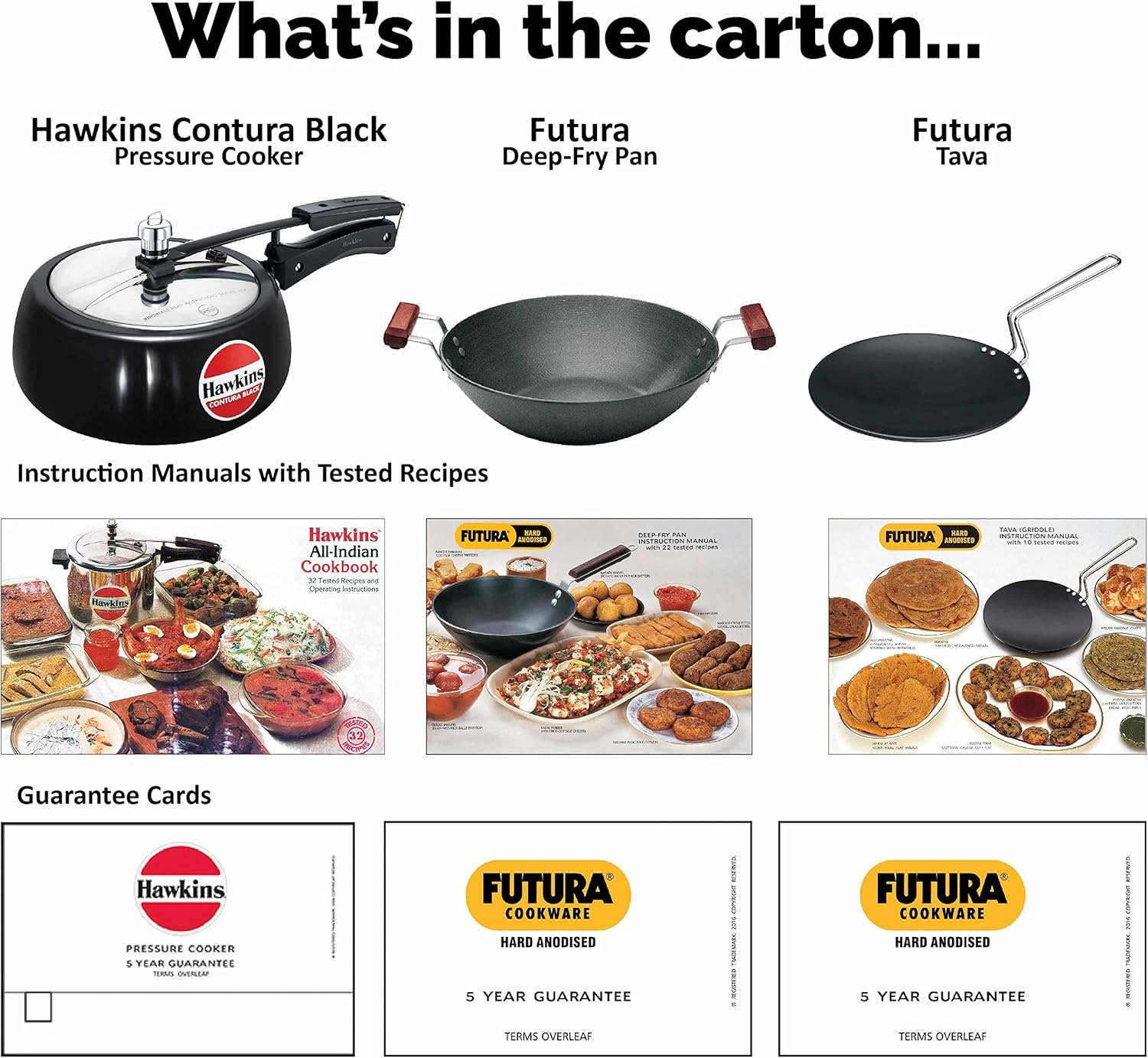 image:imageHawkins Triniti Kitchen Set Tava DeepFry Pan Inner Lid Pressure Cooker Black PCWSET1 Hard Anodised Aluminium