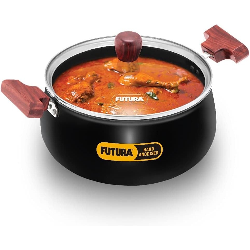 image:imageFUTURA Hawkins with 4 liters cook and serve handi glass lid hard anodized biryani handi pot black ACH40G