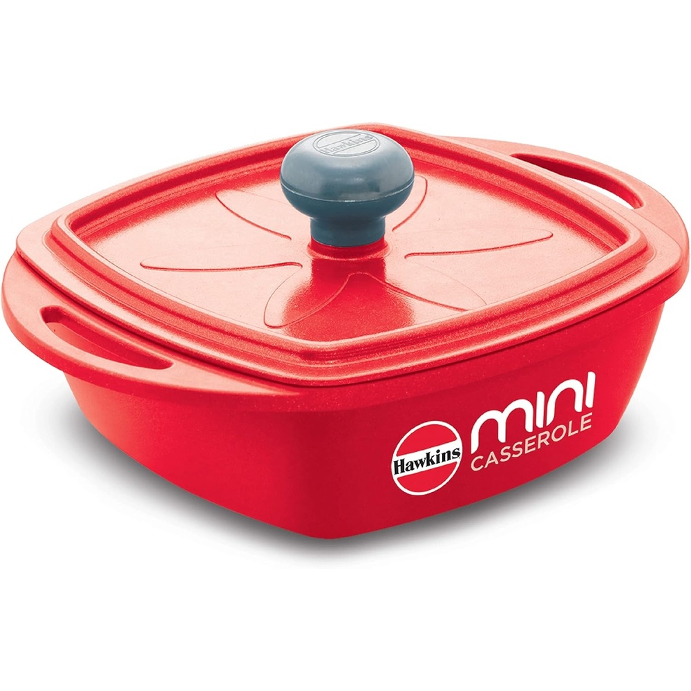 image:imageHawkins Aluminium 075 liter Mini Casserole With Lid Square Series DieCast Pan For Cooking Reheating Serving And Storing Red Mcsr75