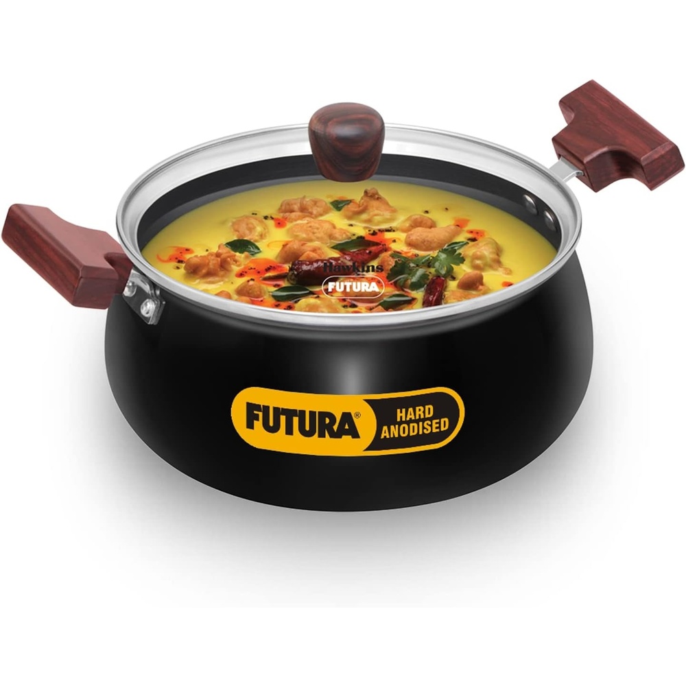 image:imageHawkins Futura 3 Litre Cook N Serve Handi Hard Anodised Biryani Handi with Glass Lid Induction Saucepan Sauce Pan Black Iach30GPolished 3 Liter