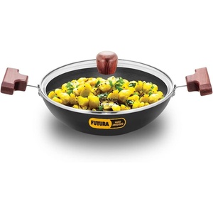 image:imageHAWKINS Futura 15 Litre Deep Fry Pan Hard Anodised Kadai with Glass Lid Round Bottom Kadhai Small Kadai Black AK15G