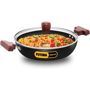 image:imageHAWKINS Futura 25 Litre Shallow Kadhai Nonstick Kadai with Glass Lid Flat Bottom Induction Kadhai Deep Fry Pan Black INSK25G