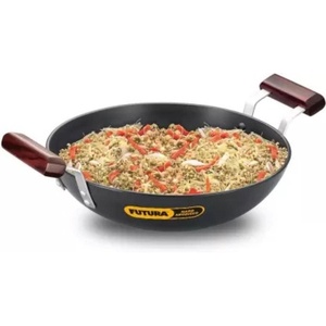 image:imageHAWKINS Futura Hard Anodised DeepFry Pan Kadhai With Stainless Steel Lid275 Litre Black